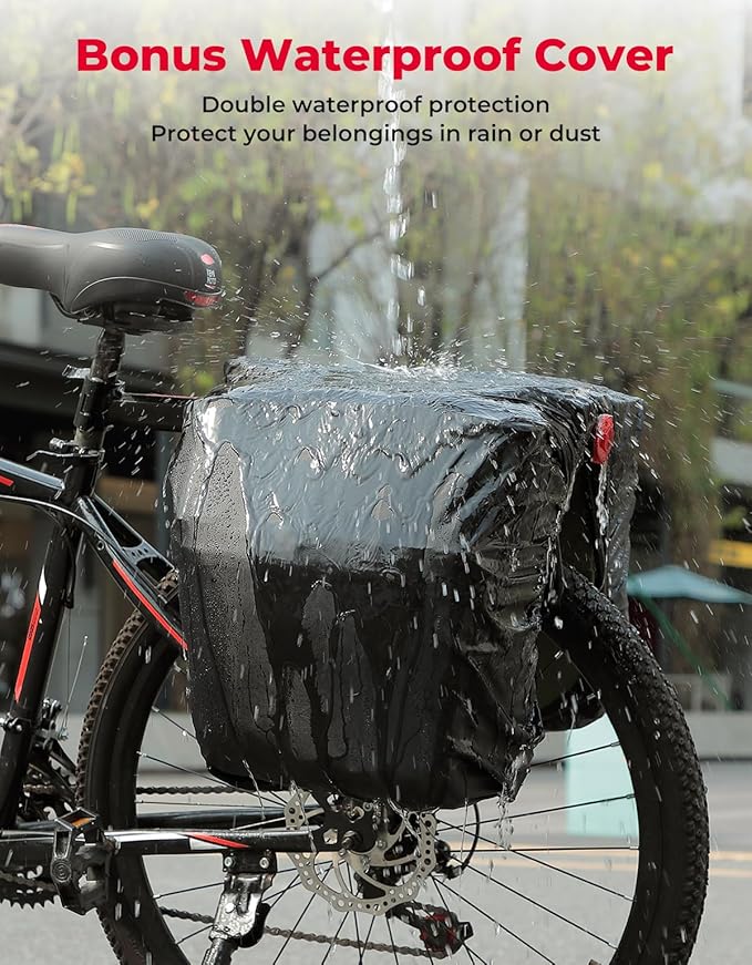 KEMIMOTO Bike Bag Panniers with Rain Cover, 34L Waterproof Bicycle Saddle Bag for Rear Rack Mountain Biking Bags Storage, Ebike Accessories for Commuter Grocery Shopping Travel Carrier, Green-StrideForce Fitness