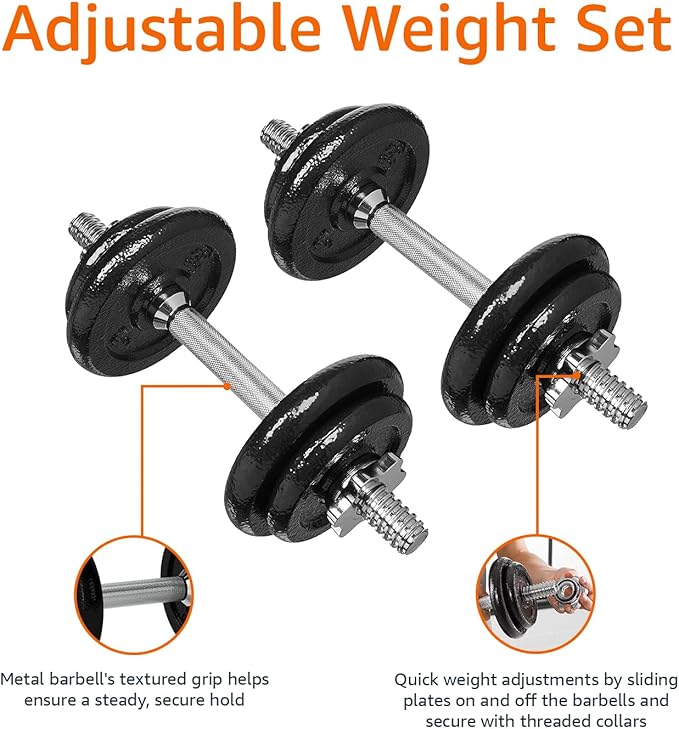 Amazon Basics Adjustable Dumbbell Hand Weight Set, 38 pound, Black-StrideForce Fitness