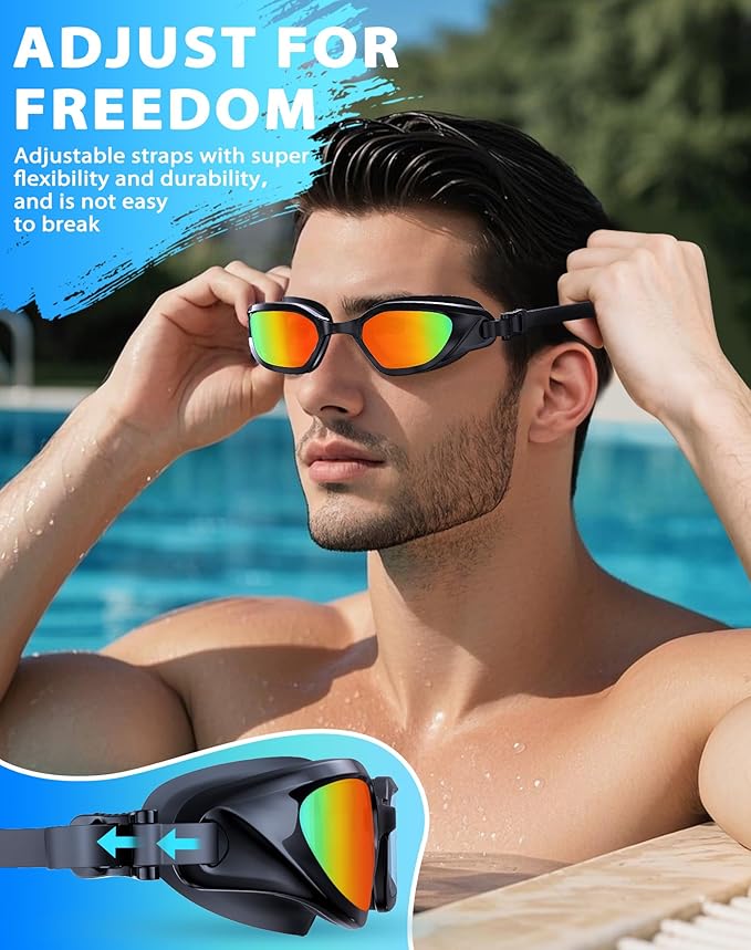 Swim Goggles, Unisex Adult Swimming Goggles Anti Fog Anti UV No Leakage Wide View for Men Women Youth-StrideForce Fitness