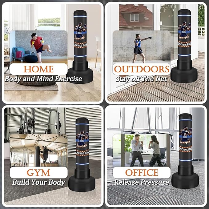 Freestanding Punching Bag for Adults Teens, 71" Heavy Punching Bag with Stand and Boxing Reflex Balls & Electric Air Pump, Inflatable Kickboxing Bag for Training MMA Thai Fitness Karate-StrideForce Fitness