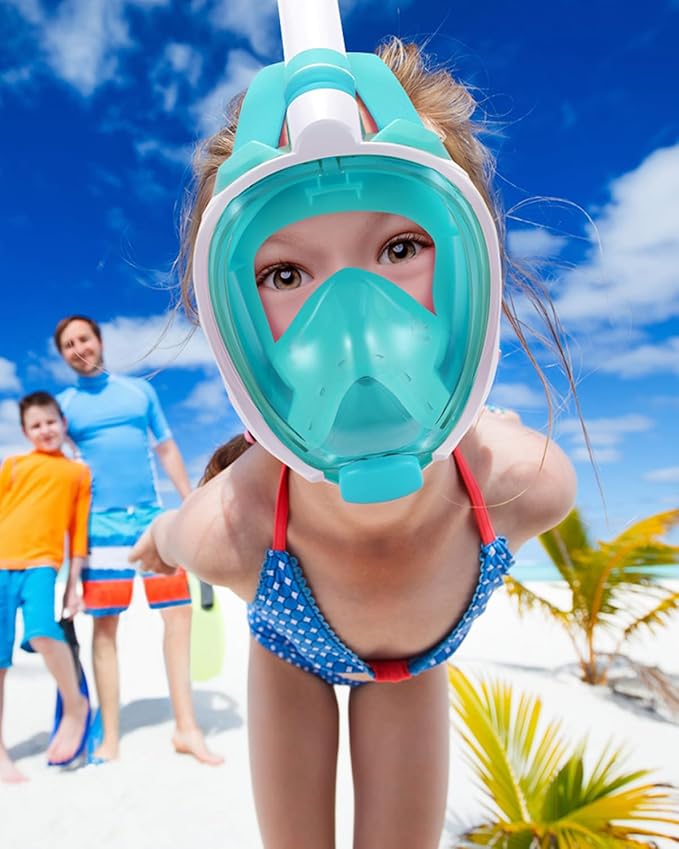 W WSTOO Kids Full Face Snorkel Masks,Suitable for Beginners Dry Top Snorkeling Gear,Can Your Mouth or Nose to Breathe,180 Degrees Panoramic View,Anti-Fog Anti-Leak,Summer Travel and Vacationing Gifts-StrideForce Fitness