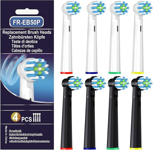 8 Count Replacement Toothbrush Heads Compatible with Braun Oral b 7000/Pro 1000/9600/ 5000/3000/8000/Genius and Smart Electric Toothbrush, Black/White