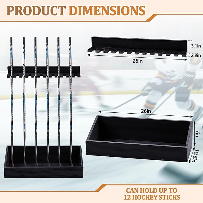 Leinuosen Hockey Stick Holder Wall Mounted and Vertical 2 in 1 Wooden Ice Hockey Rack Organizer Storage and Display Large Capacity Organizer Holds up to Sticks for Player Gifts-StrideForce Fitness