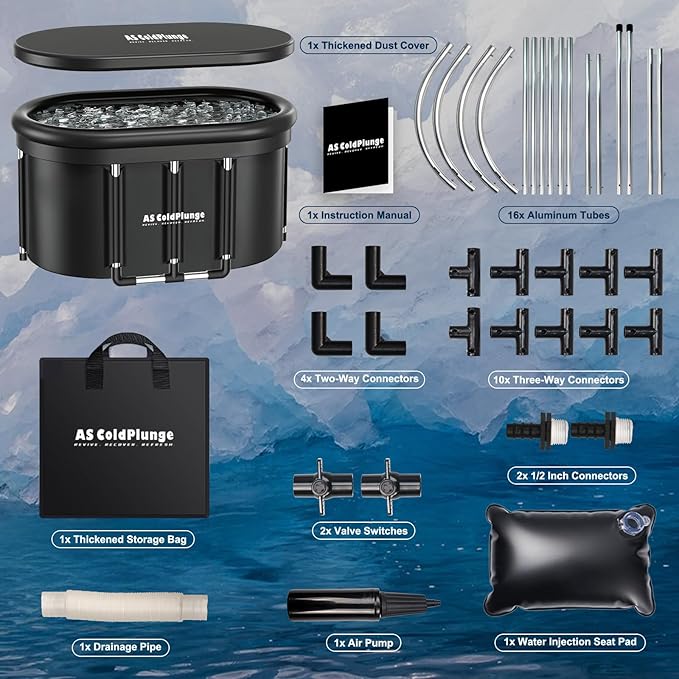 XXL Oval Ice Bath Tub for Cold Plunge, Portable Ice Pod with Lid, 148Gal Inflatable Cold Plunge Tub with 2 Drain Valves for Chiller Connection, Cold Therapy Recovery, Indoor Outdoor Use-StrideForce Fitness