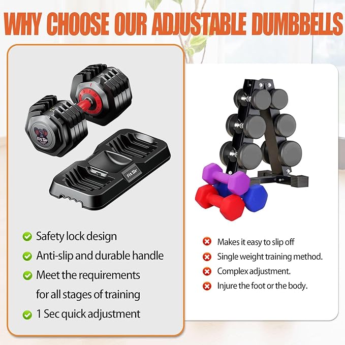 Adjustable Dumbbell Set 25/55/90LBS,10 in 1 Free Weights Dumbbell with Anti-Slip Texture Handle,1 Sec Speed Adjustment Men/Women Gym and Home Strength Training Equipment.-StrideForce Fitness