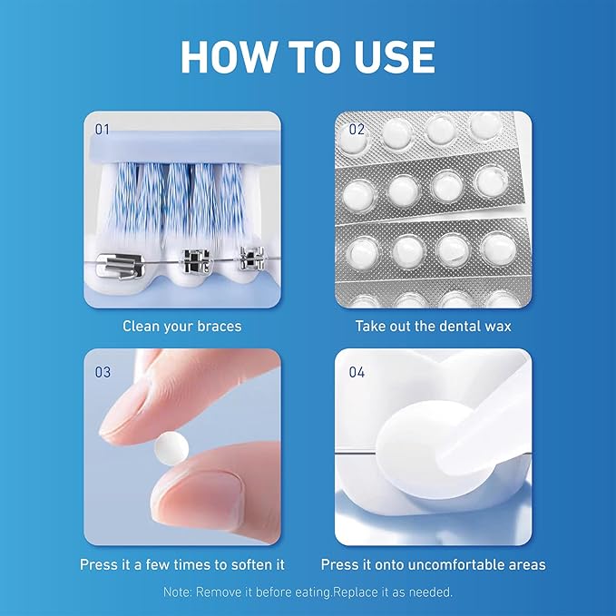 Orthodontic Wax for Braces, Dental Wax, Pre-Cut Bowl Shape Dental Strips, No Kneading Required, Individually Wrapped, 120 Count