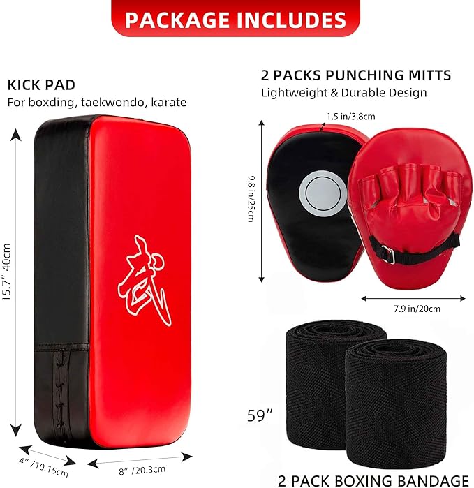 3-in-1 Boxing Pads and Kick Punching Mitts Set, Leather Hand Target Focus Pads, MMA Muay Thai Pads for Kicking Taekwondo Karate Kickboxing, Kids Adults Boxing Training Sparring Gear Equipment-StrideForce Fitness