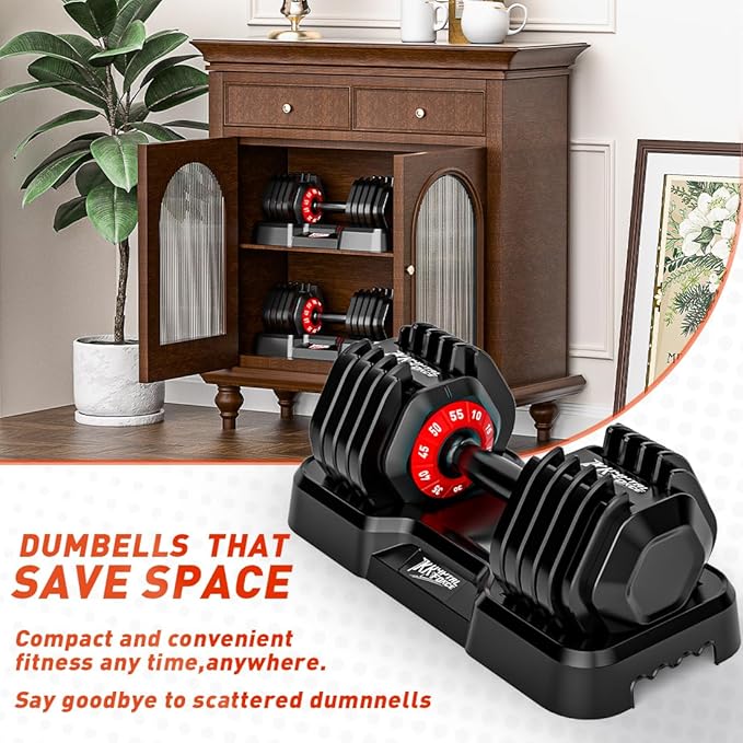 25/55lbs Adjustable Dumbbells Set, Dumbbells with Anti-Slip Metal Handle for Exercise & Fitness Fast Adjust Weight for Full Body Workout Fitness-StrideForce Fitness