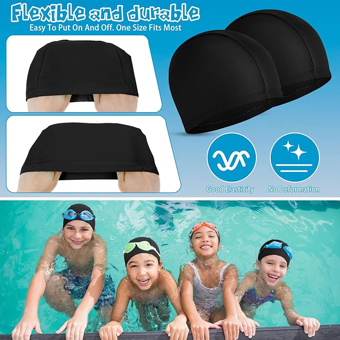 Bonuci 24 Pieces Cloth Elastic Swim Cap Bulk Comfortable Fabric Swimming Hat Elasticity Swimming Pool Cap Lightweight Bathing Caps for Women Men Kids Unisex, Not Waterproof-StrideForce Fitness