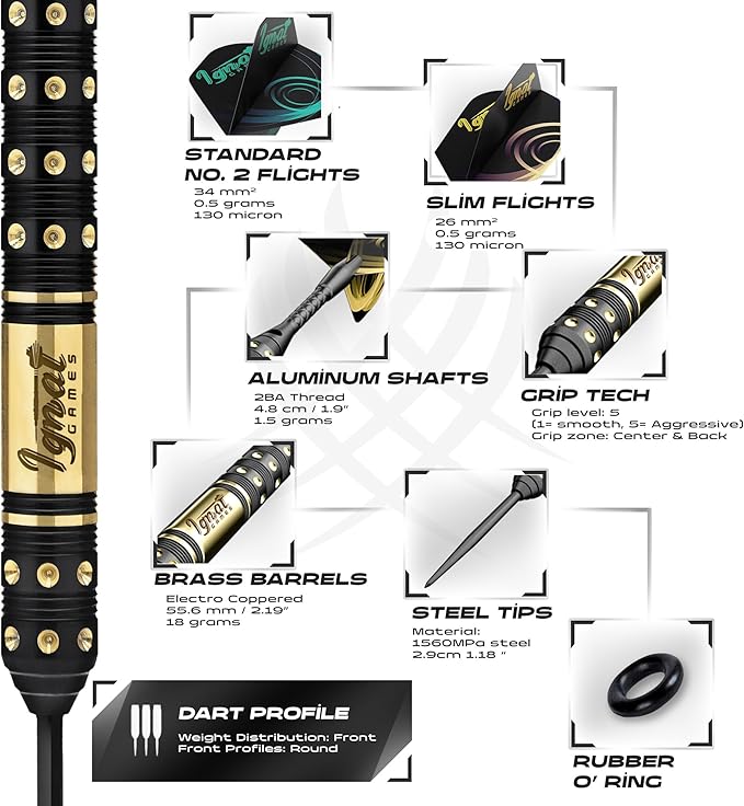 IgnatGames Premium Steel Tip Darts – 3/6/12 Pack Brass Barrels with Aluminum Shafts, 16 GlideXPro Flight Set, Tool Kit & Giftable Case-StrideForce Fitness