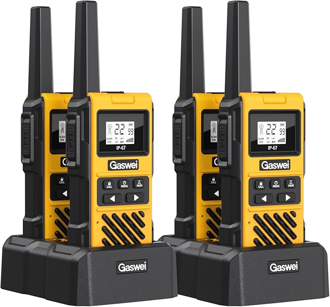 G1pro IP67 Waterproof Floating Walkie Talkies Long Range for Adults,Heavy Duty Two Way Radio with Double Watch,FM Radio,VOX,USB-C,SOS & NOAA Weather Alerts,Rechargeable Lithium Battery(4 Pack)-StrideForce Fitness