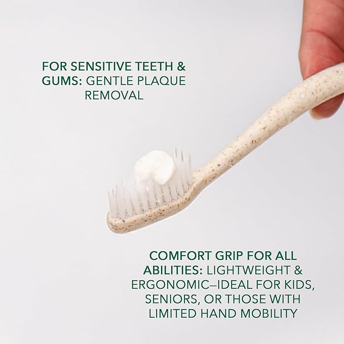Terra & Co. Gentle Green Toothbrushes – 10-Pack of Plastic-Free Toothbrushes with Soft Bristles for Sensitive Teeth & Gums – Individually Sealed – BPA-Free, Plant-Based, Eco-Friendly & Travel-Ready
