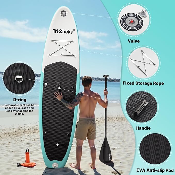 10' Inflatable Stand Up Paddle Board, Ultra-Light Wide Yoga Board for All Skill Levels with Premium SUP Paddleboard Accessories, 84L Waterproof Bag, Non-Slip Comfort Deck for Youth & Adults-StrideForce Fitness