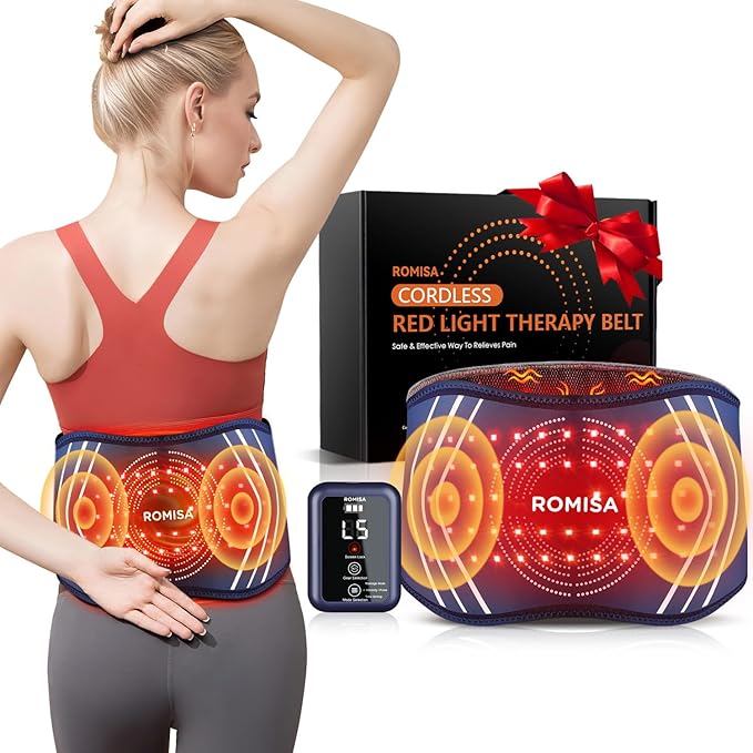 Red Light Therapy Belt & Back Massager for Pain Relief, Infrared Light Therapy Vibration Rechargeable, Red Light Therapy Device for Body Massage for Back Shoulder Waist Knee for Cordless Use-StrideForce Fitness