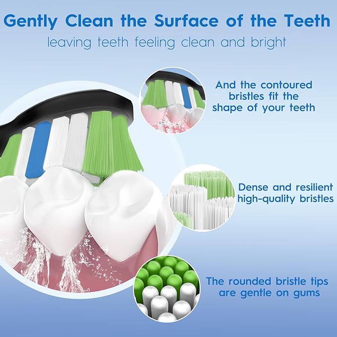 Bullnas Replacement Brush Heads Compatible with Philips Sonicare, Toothbrush Heads for Sonicare ProtectiveClean 4100 5100 5300 6100 Electric Toothbrush, 12 Count Ultimate Care Toothbrush Heads, Black