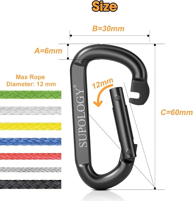 10 PCS Carabiner Clips, Heavy Duty Carabiners D Ring Hook, 900 LBS 2.5" Steel Black Carabeaner Clip Multipurpose for Key Chain, Camping, Hiking, Gym, Backpacking, Pet Leash-StrideForce Fitness