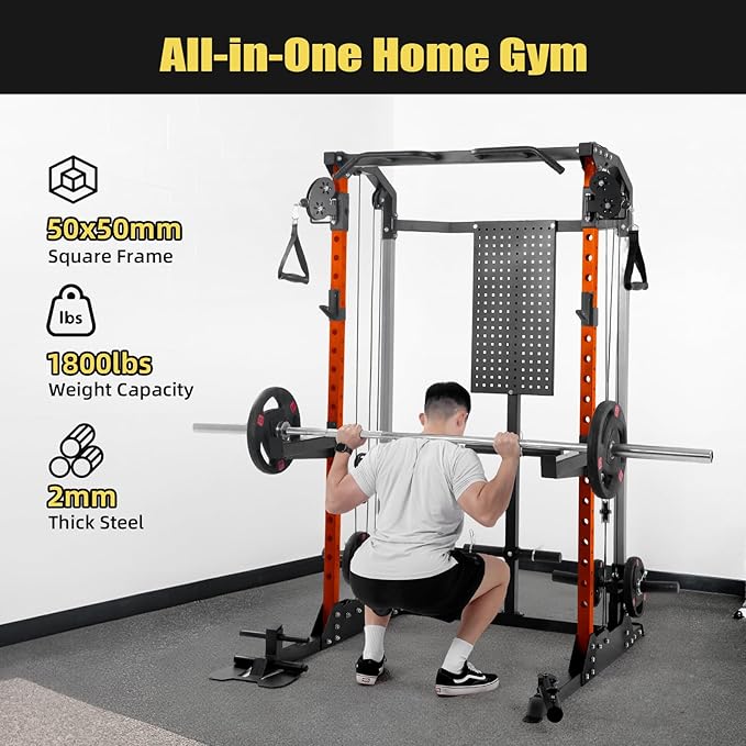 Power Cage, Squat Rack with Cable Crossover and Dual Independent Pulley System, 2000LB Capacity Workout Cage with More Training Attachments, Power Rack for Home Gym-StrideForce Fitness