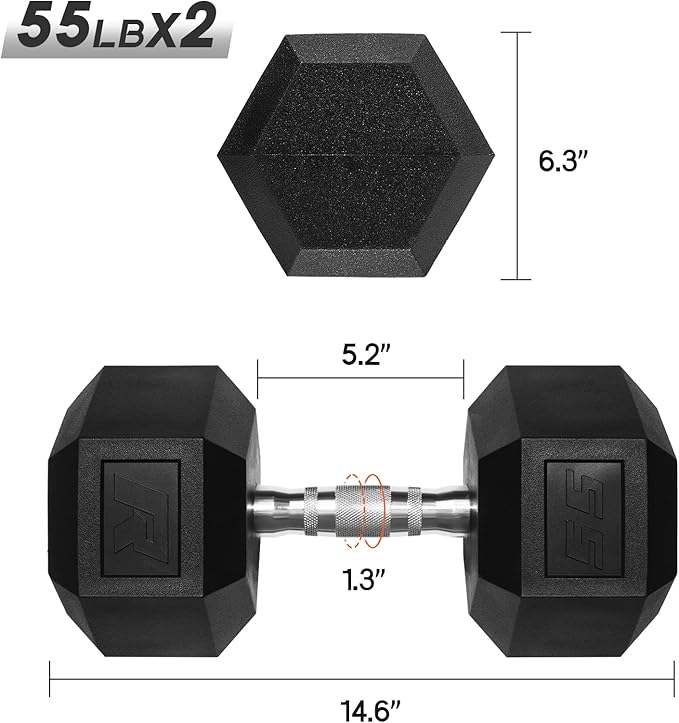 RitFit 5-650 LBS PVC Encased Hex Dumbbell Sets with Optional Rack for Home Gym, Hand weight with Chrome Handle for Strength Training, Workouts-StrideForce Fitness