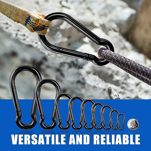 KINLINK 1 Pack Black Carabiner Clip, 7 inch Heavy Duty Spring Snap Hook, Large Caribeener Clips for Camping, Swing Set, Hammock, Hiking, Travel, Weight Lifting Machine, Home Gym Equipment-StrideForce Fitness