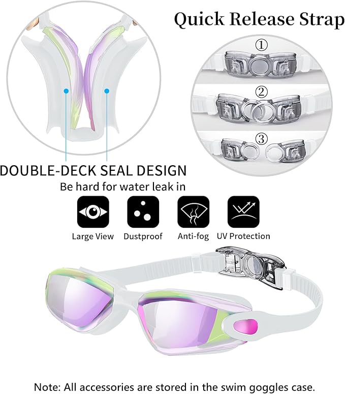 Swim Goggles Swimming Goggles No Leaking with Nose Clip, Earplugs, Swim Cap and Case for Men Women-StrideForce Fitness