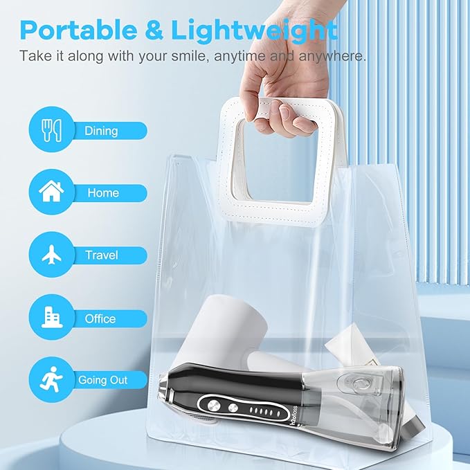 H2ofloss Water Dental Flosser Teeth Pick -Portable Oral Irrigator with 5 Modes, Rechargeable IPX7 Waterproof Orthodontic Teeth Cleaner Pick Cordless for Home Travel-300ml Water Tank