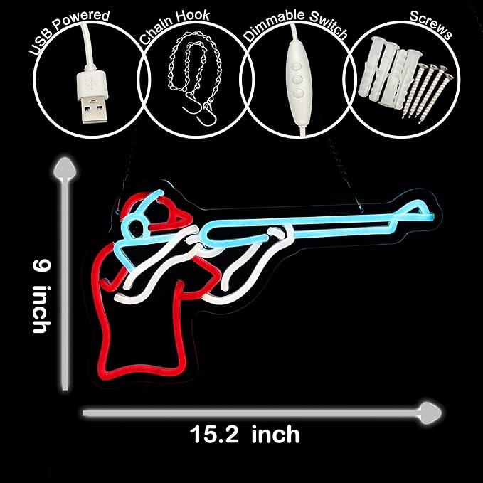 Man Shooting Neon Sign Nerf Sniper Rifle Light Up Sign Shooter Gifts Gun Player Light Sign Dimmable LED Sign for Gun Club Decor Man Cave Game Room 15.2"×9"-StrideForce Fitness