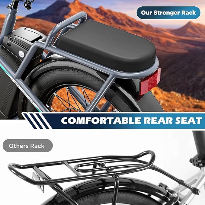 Caroma Electric Scooter with Seat, 48V Removable Battery E-Bike, Up to 30Miles&20MPH, 500/800/1200W Motor, 20" Fat Tire Adult Electric Bicycles for Commuting with Basket-StrideForce Fitness