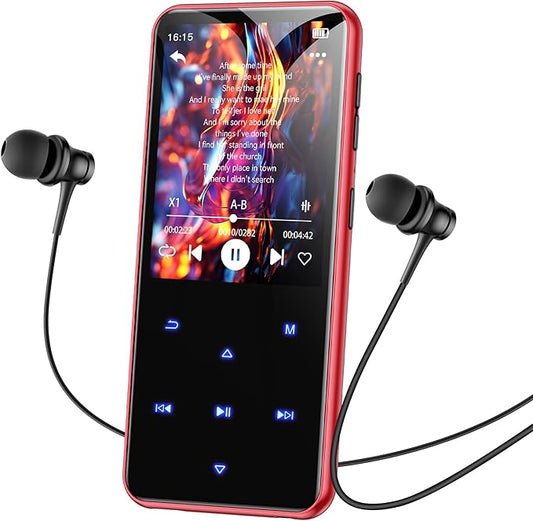 AGPTEK 64GB MP3 Player with Bluetooth, M3 2.4 inch Music Player with Speaker and FM Radio, Touch Buttons, Supports Up to 128GB (Black Red)-StrideForce Fitness