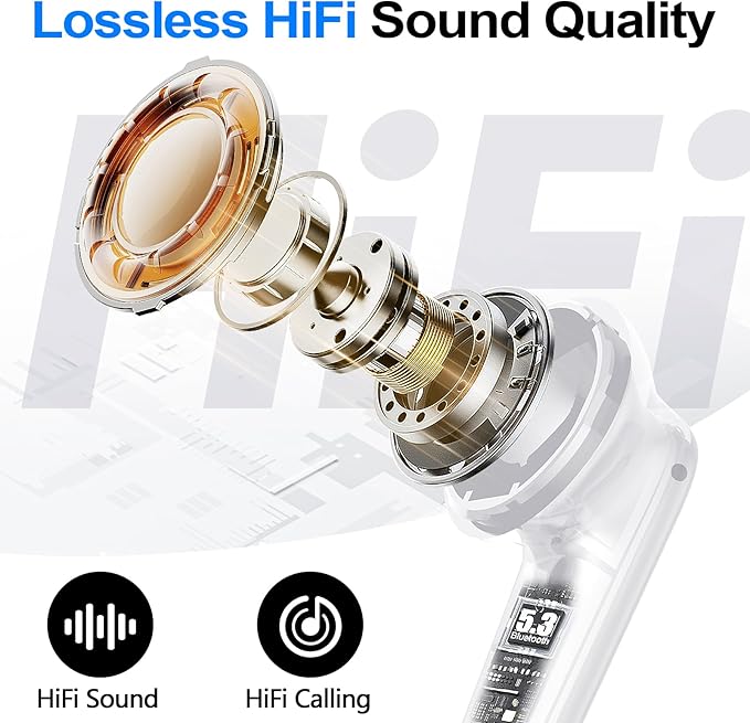 kurdene Wireless Earbuds Bluetooth 5.4 Headphones 60H Playtime Deep Bass Stereo Ear Buds with Mic Comfort Lightweight in Ear Earphones for Workout/Running White-StrideForce Fitness