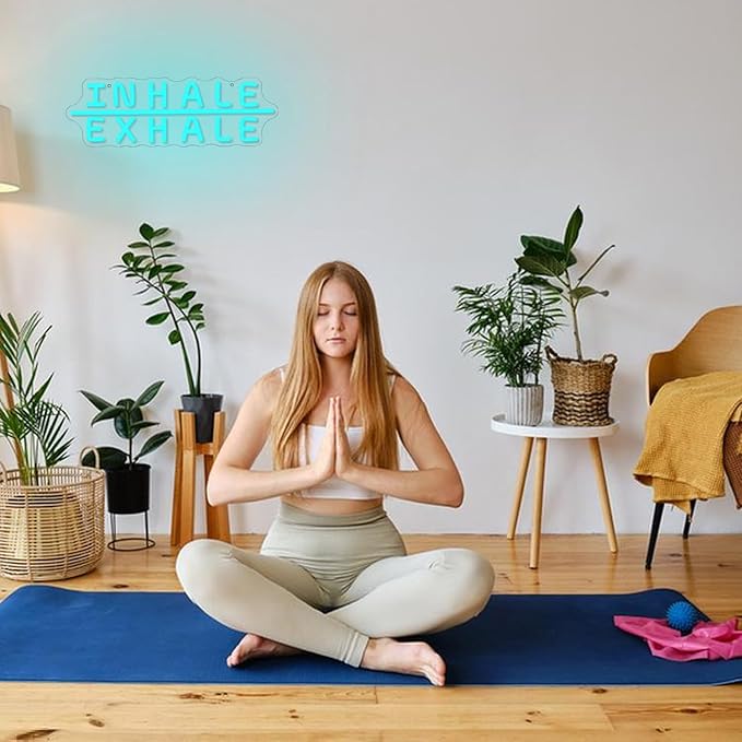 "Inhale Exhale" Neon Sign Yoga Neon Signs Letter Led Neon Sign Blue LED Neon Lights for Yoga Room Pilates Studio Bedroom Gym Decoration-StrideForce Fitness