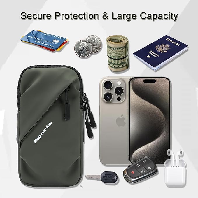 Phone Holder Arm Bands, Small Crossbody Shoulder Holsters Bag with Arm Band, Fits iPhone and All Cell Phones, Use for Running, Walking, Hiking & Biking (Plus Size Army Green)-StrideForce Fitness