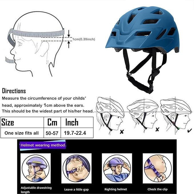 Kids Bike Helmet,Bavilk Kids Boys Girls Bike Helmets with LED Light Detachable Visor Children Youth Teen Multi-Sport for Skating Cycling Scooter Skateboard Adjustable & Lightweight 19.7"-22.4"-StrideForce Fitness
