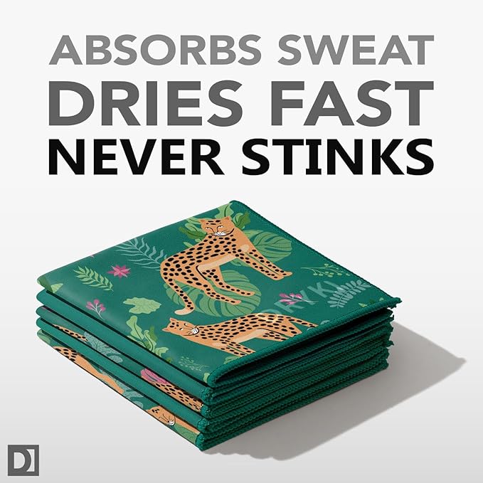 Pocket-Sized Sweat Towels - The Original Sweat Absorbing Handkerchiefs - Quick-Dry Microfiber Sweat Rags for Face, Hands, & Body - Men & Women - Gym, Sports, and Work (Jungle Cat: 5 Pack)-StrideForce Fitness