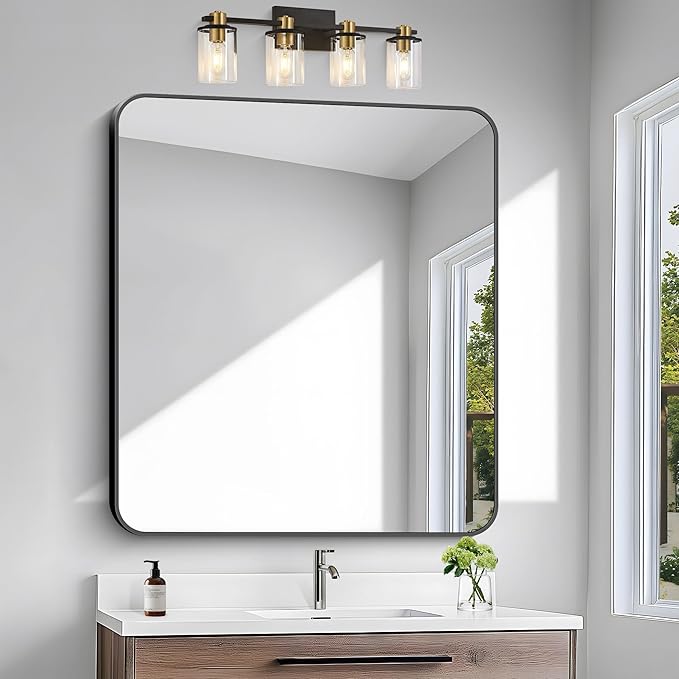 36x40 inch Bathroom Mirror,Black Rectangle Mirror,Wall Mounted Bathroom Frame Vanity Mirror with Round Corner for Bedroom Living Room,Entryway Hangs Horizontal or Vertical-StrideForce Fitness