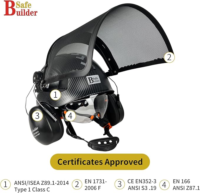 Forestry Safety Helmet with Build-in Visor Mesh Face Shield Ear Muffs 4 in 1 Chainsaw Safety Hard Hats-StrideForce Fitness