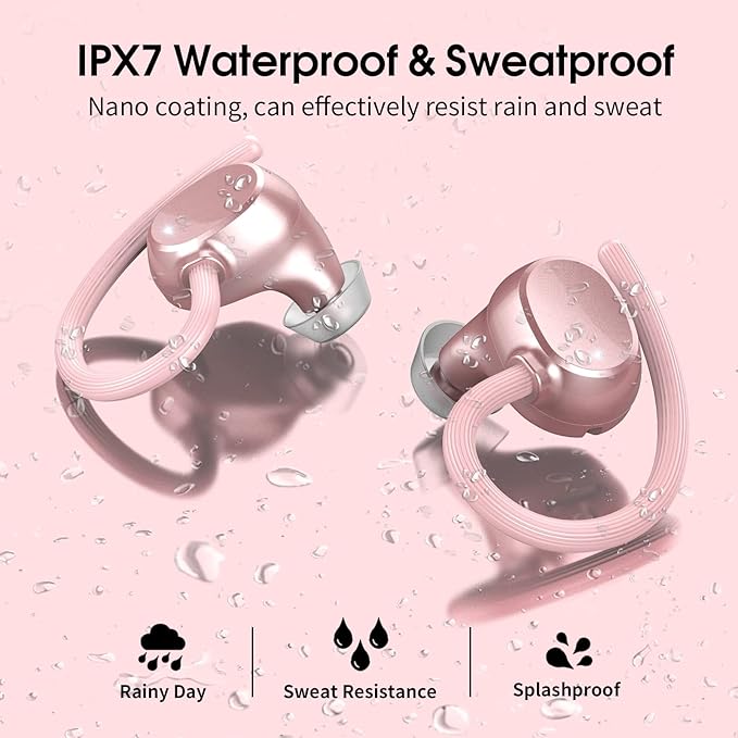 Wireless Earbuds, HiFi Stereo Sport Bluetooth 5.3 Headphones with Earhooks, 48H Deep Bass Headphones with LED Display, Noise Cancelling, IP7 Waterproof Earphones Built-in Mic for Running-StrideForce Fitness