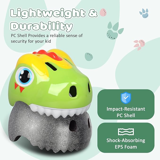 Dinosaur Bike Helmet for 1-3-5-8 Toddler Baby Kids, Lightweight Bicycle Helmet for Cycling Skateboard Roller Skate & Multi-Sports,2 Sizes for Boys and Girls-StrideForce Fitness