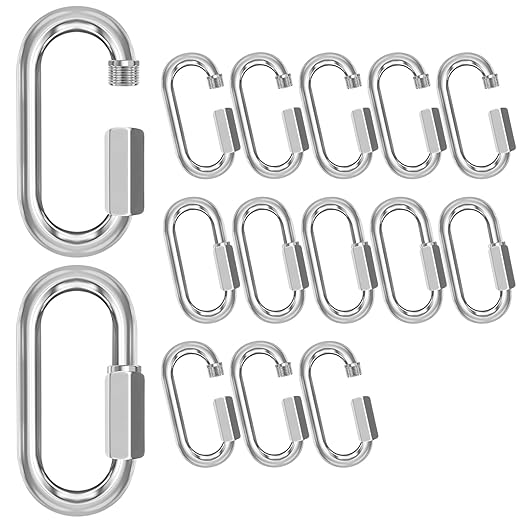 M10-15 Pack 3.5“ Quick Links Chain Connectors, 3/8″ Galvanized Chain Locking Carabiners Hooks, 2000LBS Heavy Duty Thread Quick Link Clips, Twist Oval Keychain D Shape for Swing, Camping-StrideForce Fitness