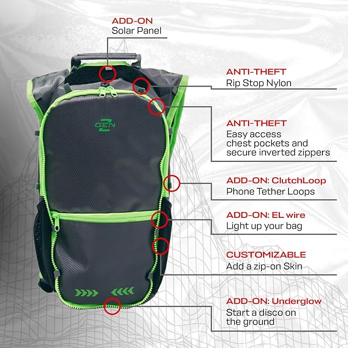 RaveRunner® Anti-Theft Hydration Backpack | Rave Hydration Pack, Festival Water Bag, Hydropack Rave, Hydration Pack EDC-StrideForce Fitness
