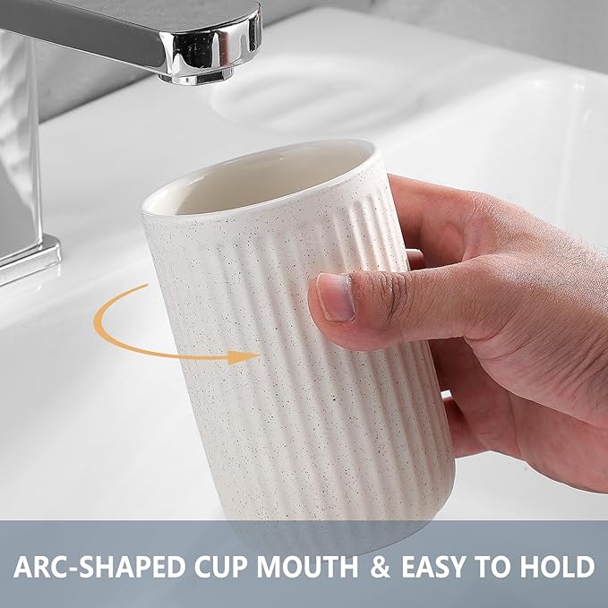 Toothbrush Holders - 2 Cup Ceramic Toothbrush Toothpaste Holders Set, Beige Bathroom Tumbler Cups Reusable Toothbrush Mouthwash Cup, Bathroom Counter Organizer