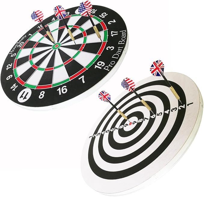 Dart Board, Dart Game Set with 6 Metal Darts and Double-Sided Flocking Dartboard (18 Inches)-StrideForce Fitness