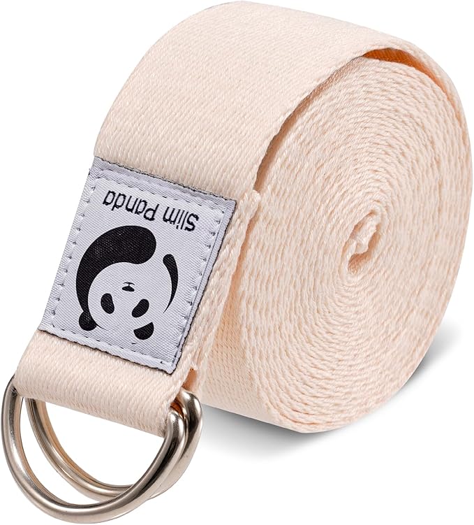 Slim Panda Yoga Strap for Stretching,Cotton Yoga Strap with Adjustable D-Ring Buckle,Non-Elastic Yoga Belt for Pilates,Gym Workouts,Physical Therapy,Improve Flexibility-StrideForce Fitness