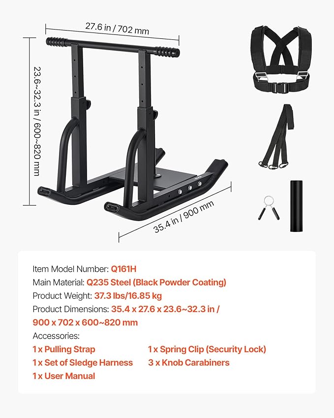 VEVOR Weight Sled, Steel Power Sled, Fitness Training Sleds for Athletic Exercise Speed Improvement, Workout Equipment with Adjustable Height Handle-StrideForce Fitness