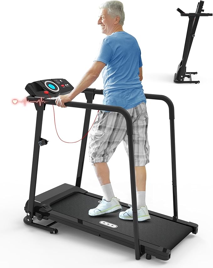 CIIHI Walking Treadmill for Senior - Foldable Senior Treadmill with 300 lbs Capacity and Long Handrails - Home Recovery Fitness Exercise Machine for Elder with Heart Rate Monitor-StrideForce Fitness