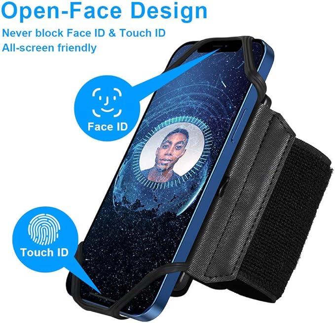 VUP Wristband Phone Holder, 360° Rotatable Forearm Armband for iPhone 15/14/13/Pro Max/Pro/Mini/12/11/SE 2020/Xs/XR/X/8/7/Plus, Fits All 4-6.7 Inch Smartphones (Black-Small)-StrideForce Fitness
