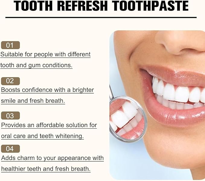 2PCS Tooth Refresh Toothpaste, Fresh Breath Whitening Toothpaste, Natural Oral Care & Enamel Repair, Helps Remove Coffee, Tea & Wine Stains, Deep Cleaning Care