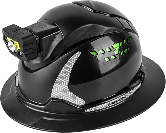 GREEN DEVIL Matrix Full Brim Hard Hat with Headlight Vented Construction Safety Helmet OSHA Approved Cascos De Construccion Work Hardhat for Men&Women-StrideForce Fitness