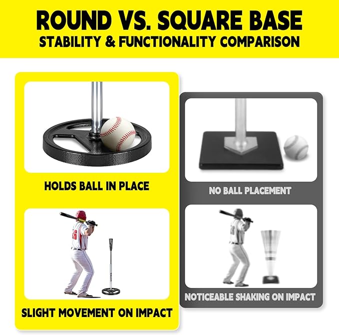 Portable Batting Tee for Baseball/Softball - Adjustable Height 24" to 46", 25" to 37", Baseball Practice Training Hand-Rolled Flexible Rubber Top & Heavy Duty Base for T-Ball, Youth & Adults-StrideForce Fitness