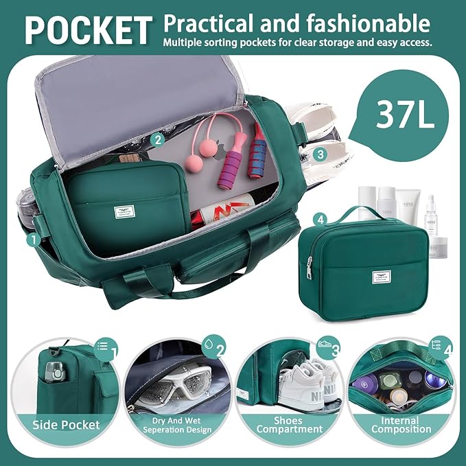 FIORETTO Women's Gym Duffle Bag with Shoes Compartment, 37L Capacity, Ideal for Travel, Gym, Sports, Duffel, Weekender-StrideForce Fitness