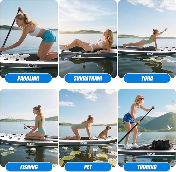 Inflatable Stand Up Paddle Board 10‘x30‘‘- Ultra-Light SUP with Backpack, Pump, Paddle, Coil Leash, 3 Fins, Repair Kit, Stable Design, Non-Slip EVA Deck for Adults & Youth-StrideForce Fitness